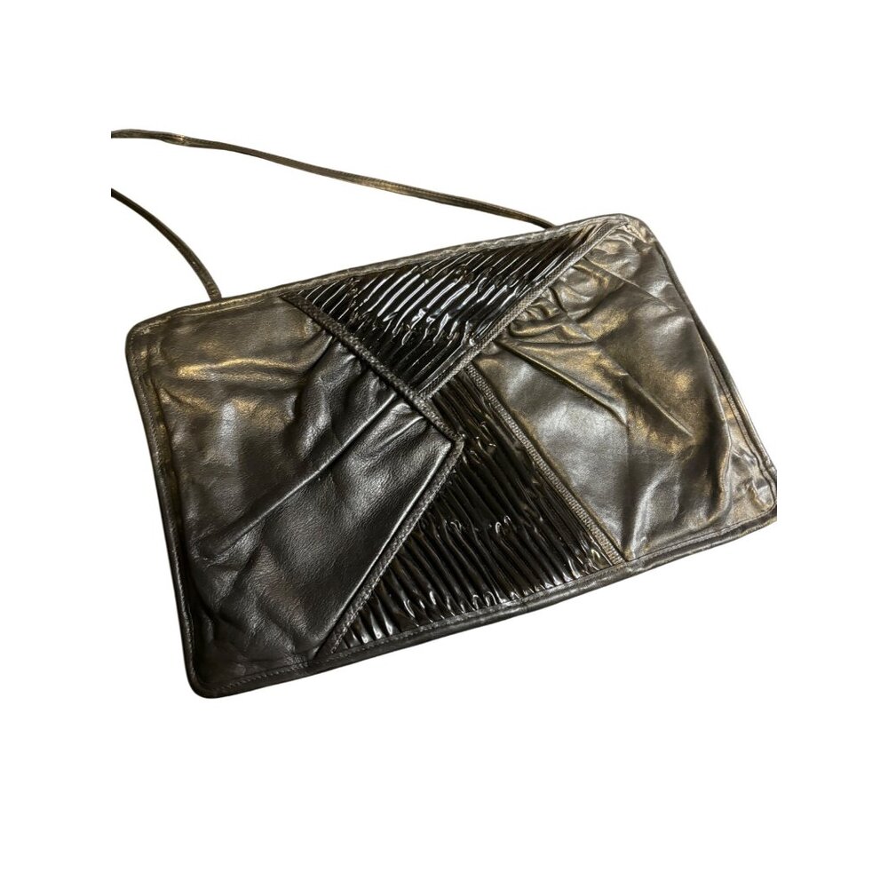 Vintage Venetto Black Leather Clutch Crossbody Bag Pleated Classic Retro